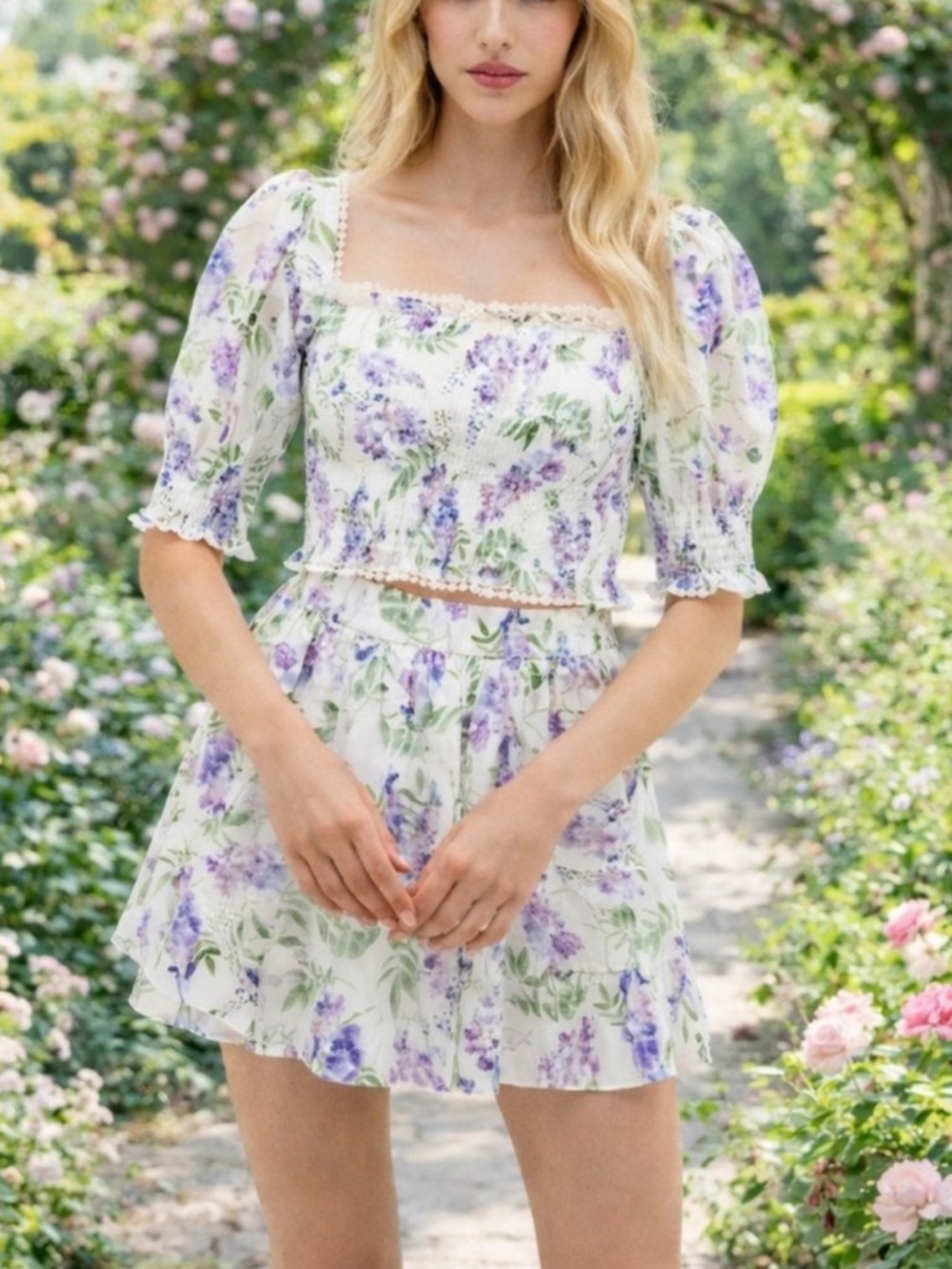 Hill House Zoe Nap Top & Benson Skirt in Wisteria Lavender Floral Set Small $260